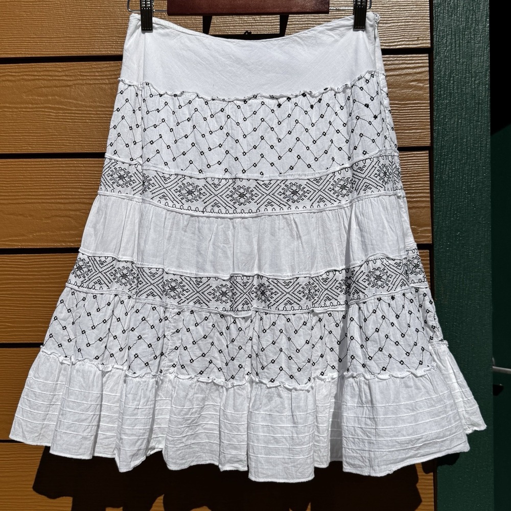 Apostrophe Lined A Line Skirt Sz 6 Cotton Cottage-core Romantic Midi Side Zip - Picture 1 of 14